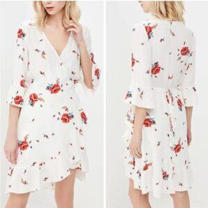 Gap Women's Floral Print Ruffle White Wrap Dress size Small